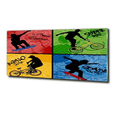 Schilderij glas Fiets en skateboard