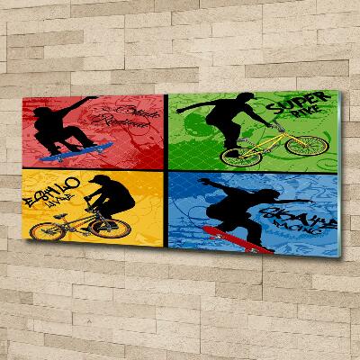 Schilderij glas Fiets en skateboard