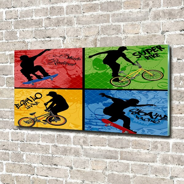 Schilderij glas Fiets en skateboard