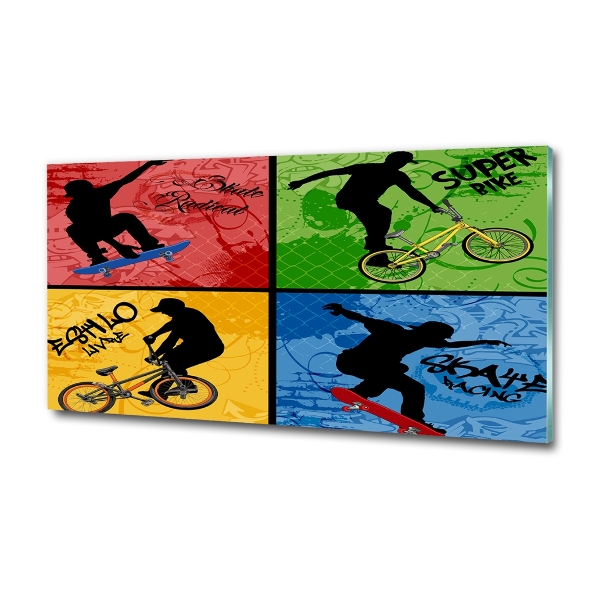 Schilderij glas Fiets en skateboard