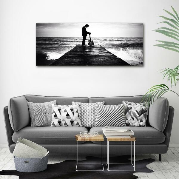 Schilderij glas Gitarist op de pier