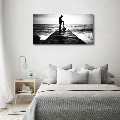 Schilderij glas Gitarist op de pier