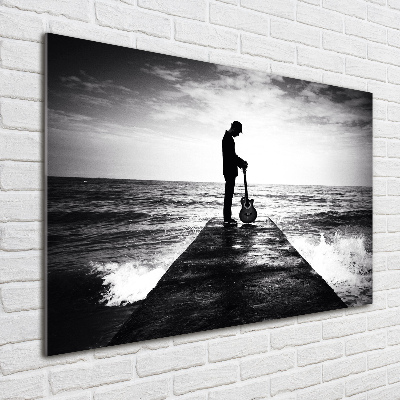 Schilderij glas Gitarist op de pier