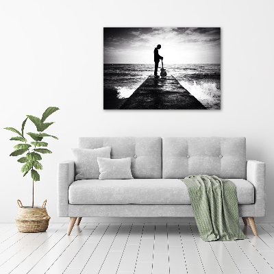 Schilderij glas Gitarist op de pier