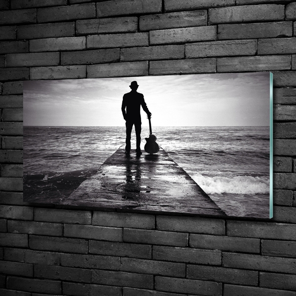 Glazen schilderij Gitarist op de pier