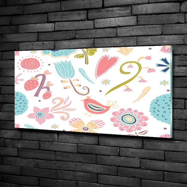 Schilderij glas Bloemen en vogels