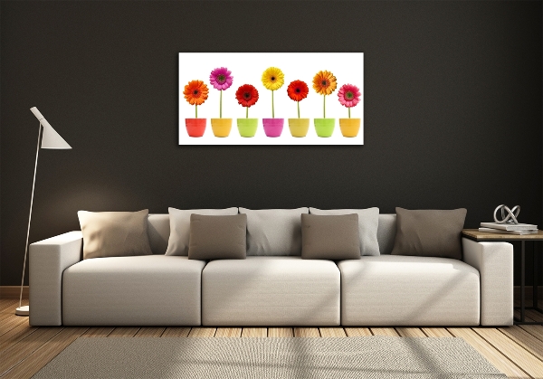 Schilderij op glas Kleurrijke gerbera's