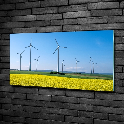 Schilderij op glas Windmolens in het veld
