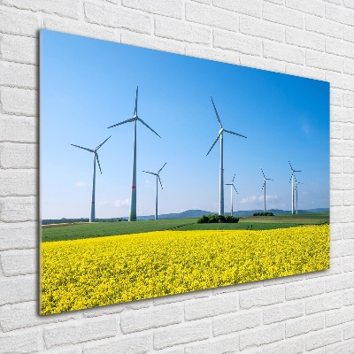 Schilderij op glas Windmolens in het veld