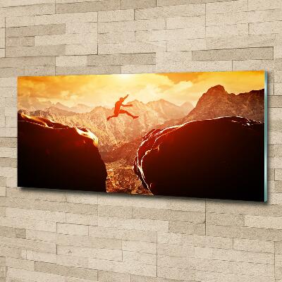 Glazen schilderij Spring over de afgrond