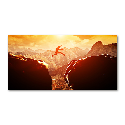 Glazen schilderij Spring over de afgrond