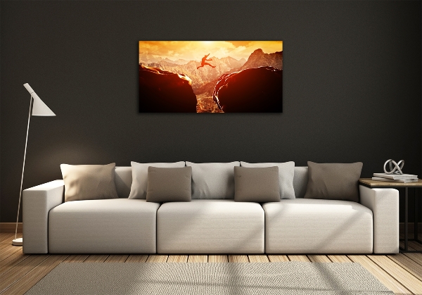 Glazen schilderij Spring over de afgrond