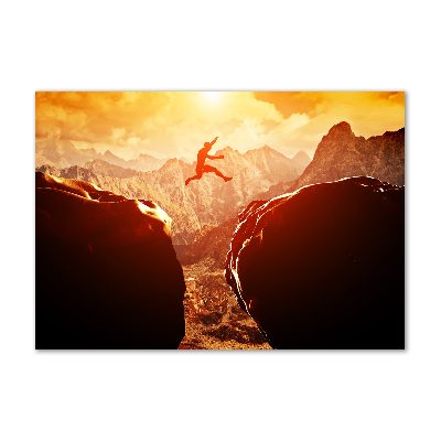 Glazen schilderij Spring over de afgrond