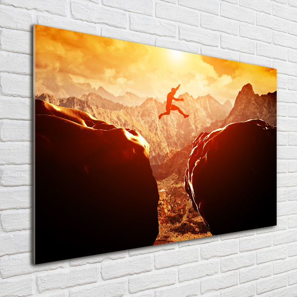 Glazen schilderij Spring over de afgrond