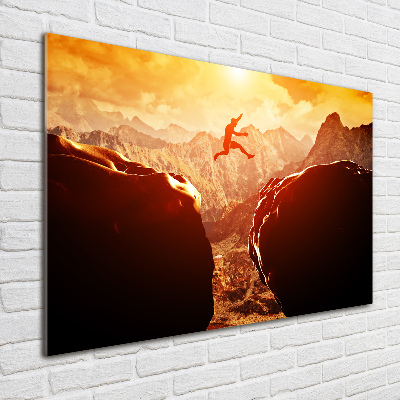 Glazen schilderij Spring over de afgrond