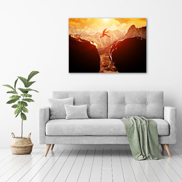 Glazen schilderij Spring over de afgrond