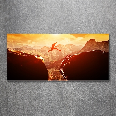 Glazen schilderij Spring over de afgrond