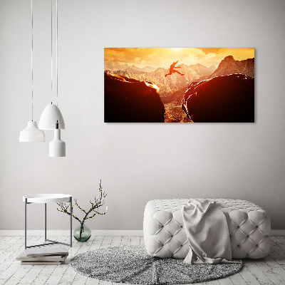 Glazen schilderij Spring over de afgrond