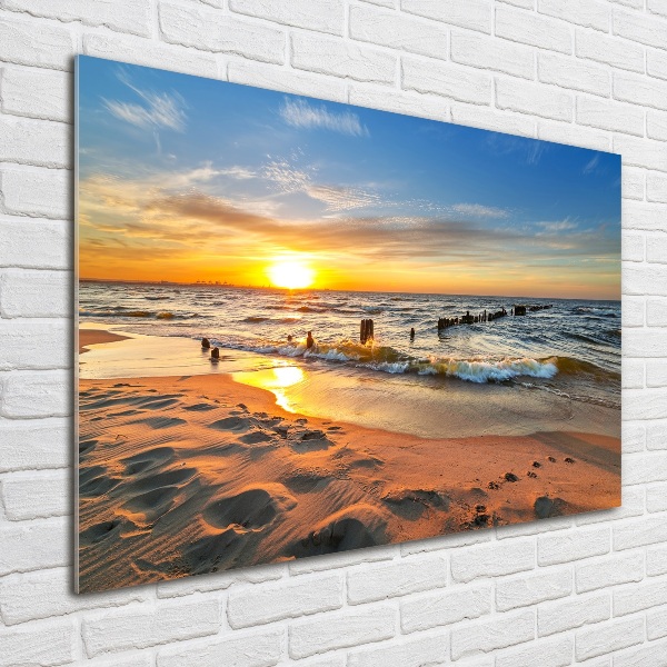 Schilderij op glas Zonsondergangstrand