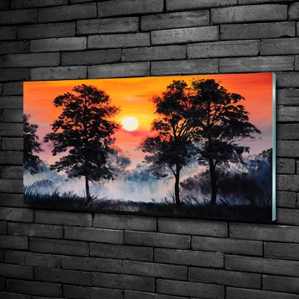 Schilderij op glas Zonsondergangbos