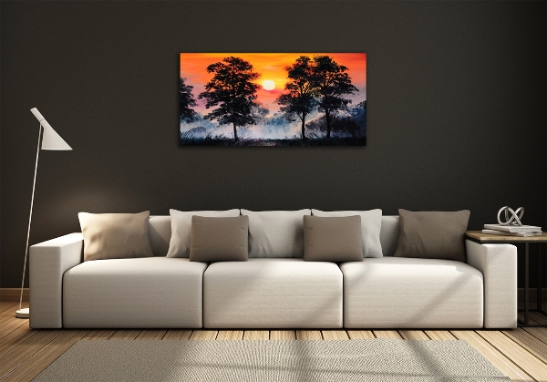 Schilderij op glas Zonsondergangbos