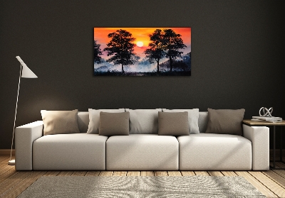 Schilderij op glas Zonsondergangbos
