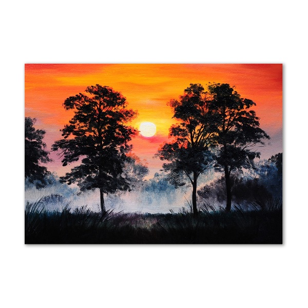 Schilderij op glas Zonsondergangbos