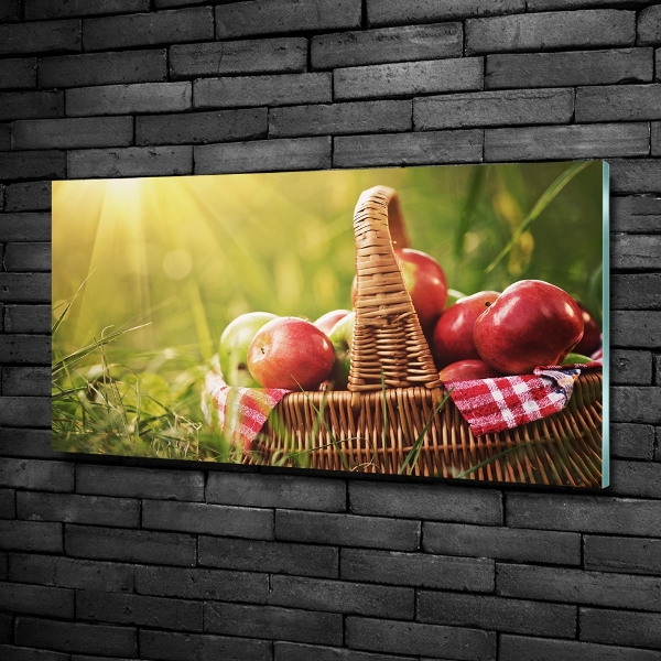 Schilderij glas Appels in de mand