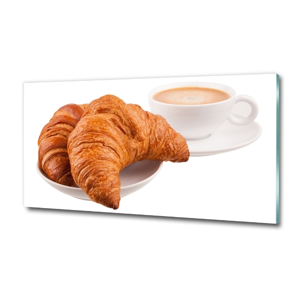 Foto schilderij op glas Croissants en koffie