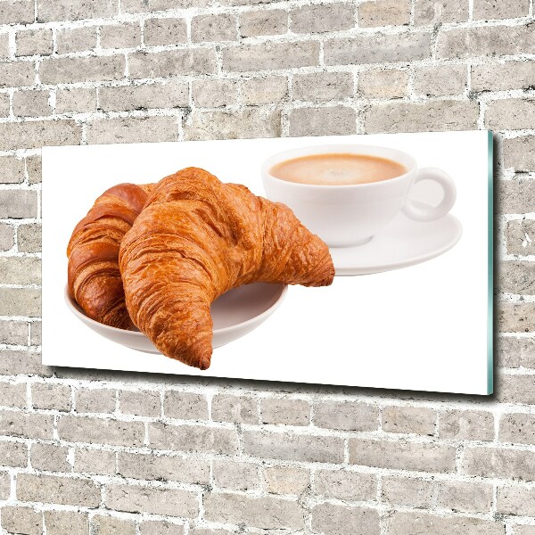 Foto schilderij op glas Croissants en koffie