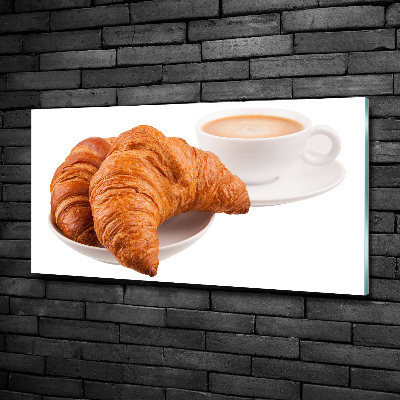 Foto schilderij op glas Croissants en koffie