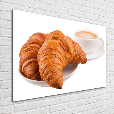 Foto schilderij op glas Croissants en koffie