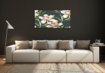 Schilderij glas Bloemenpatroon