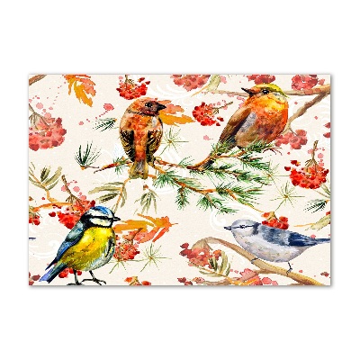 Glazen schilderij Naaldhoutbomen en vogels