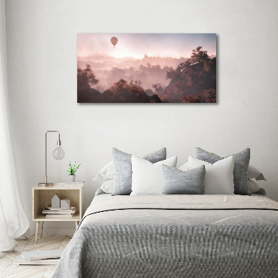 Schilderij glas Ballonvaart boven het bos