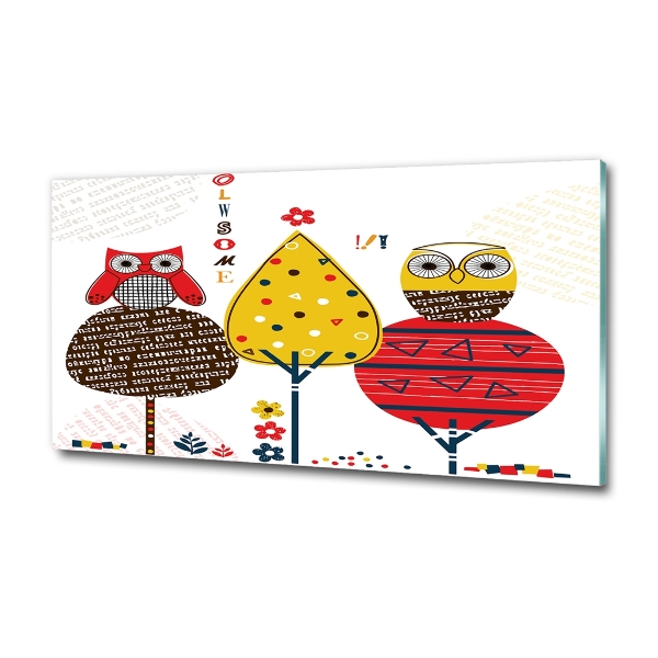 Schilderij glas Uilen in een boom