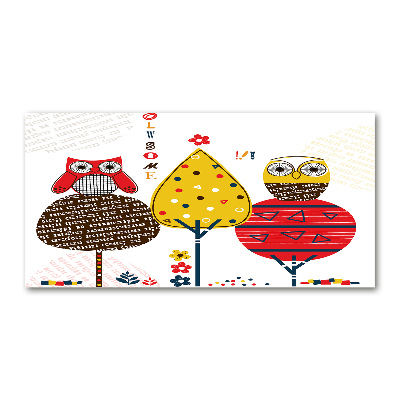 Schilderij glas Uilen in een boom