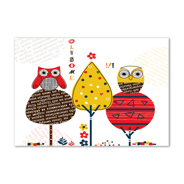 Schilderij glas Uilen in een boom