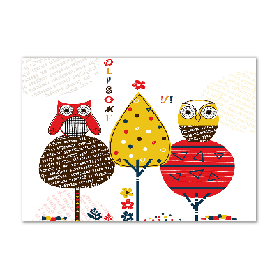 Schilderij glas Uilen in een boom