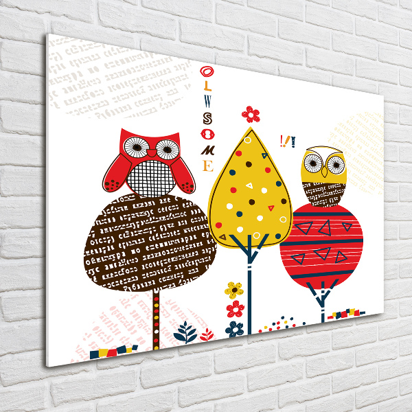 Schilderij glas Uilen in een boom