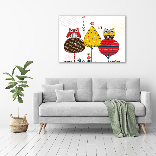 Schilderij glas Uilen in een boom