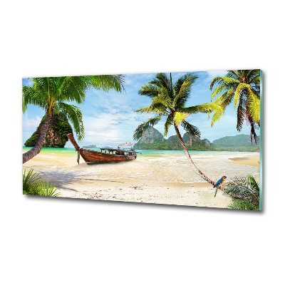 Schilderij glas Palmbomen op het strand