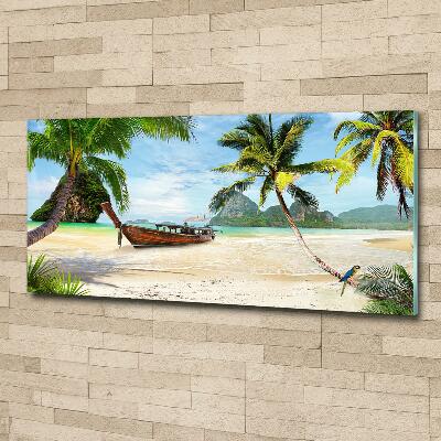 Schilderij glas Palmbomen op het strand