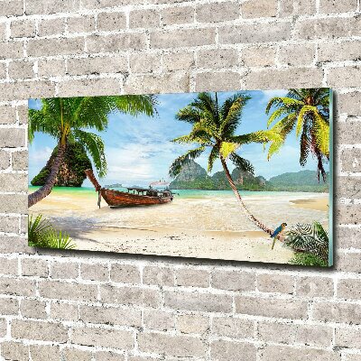 Schilderij glas Palmbomen op het strand