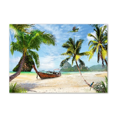 Schilderij glas Palmbomen op het strand