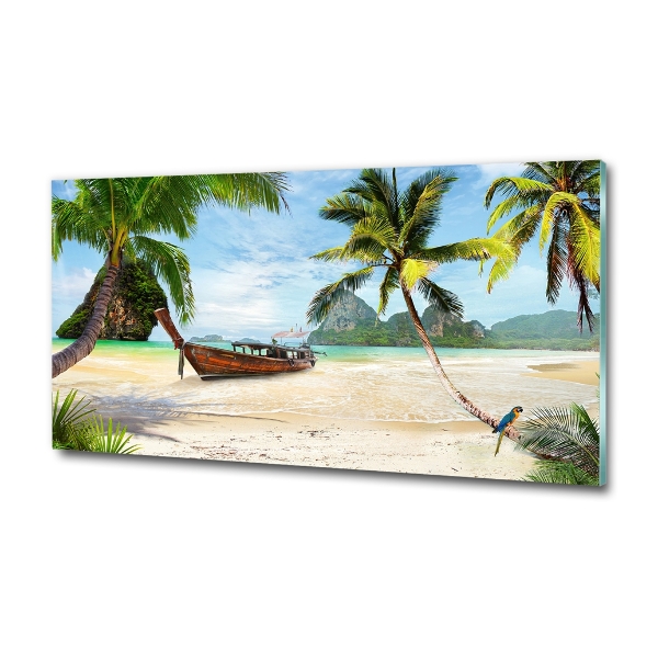 Schilderij glas Palmbomen op het strand