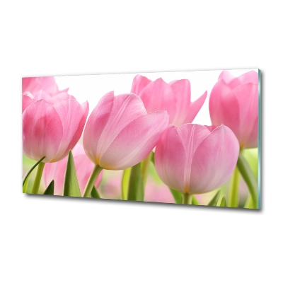Foto schilderij op glas Roze tulpen