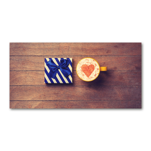 Schilderij glas Koffie en een cadeautje