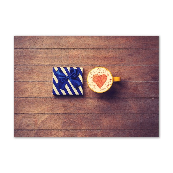 Schilderij glas Koffie en een cadeautje