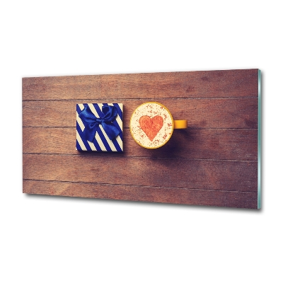 Schilderij glas Koffie en een cadeautje